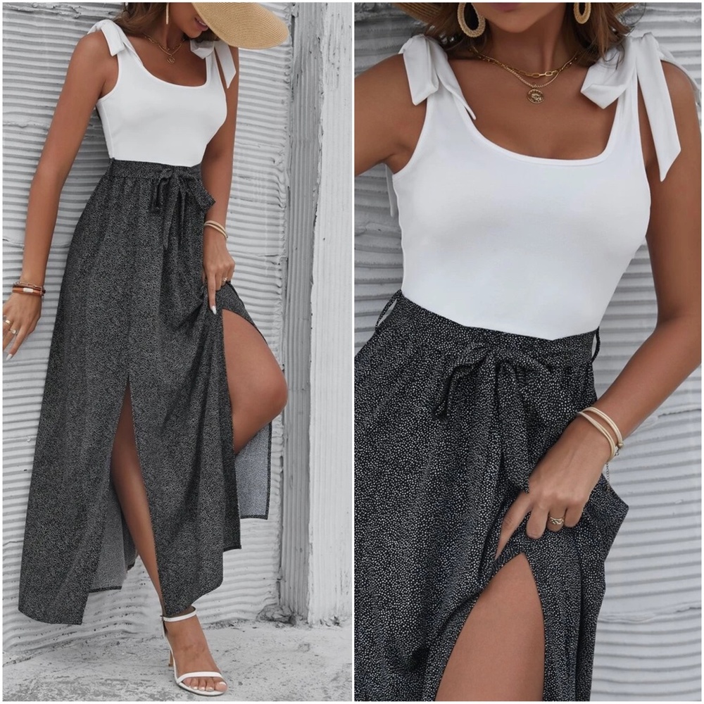 009 Boho Polka Dot Slit Leg Maxi Dress - Picture 3 of 3